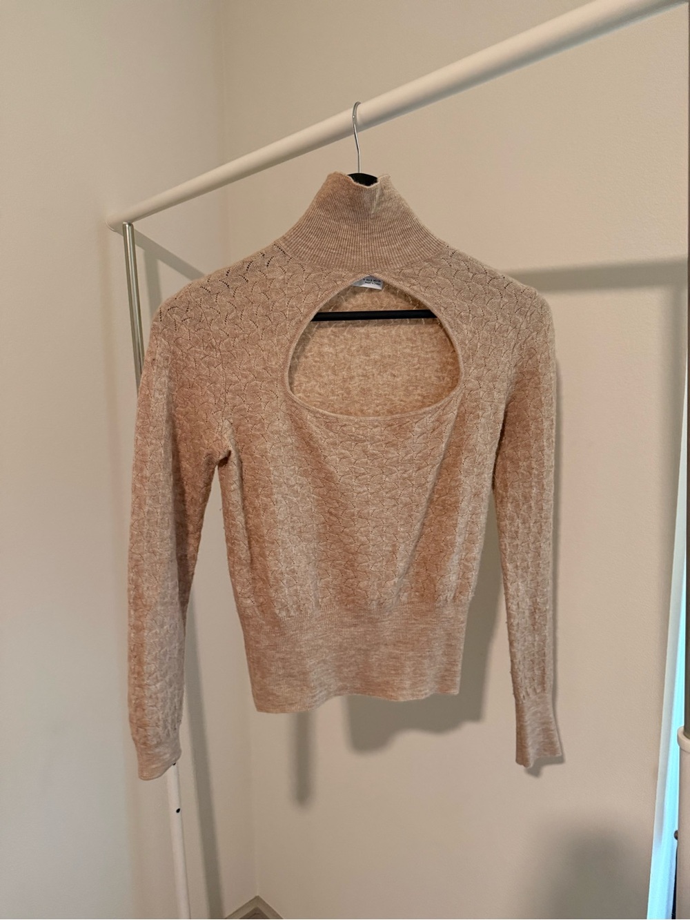 Zara Beige Cutout Mock Neck Women's Sweater